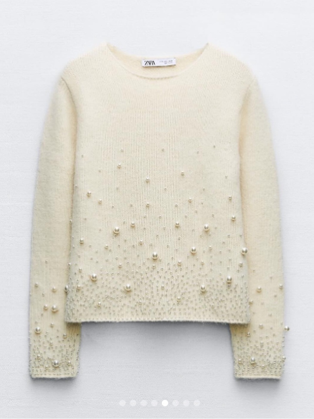 Zara Ivory Pearl-Trim Crewneck Sweater Blogger Favorite